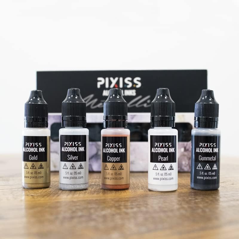 PIXISS Metallic Alcohol Inks Set of 5 - Shimmering Colors