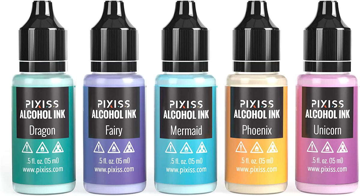 Pixiss Silver and Gold Metallic Alcohol Ink for Resin, 3 Pixiss Applicator  Bottles