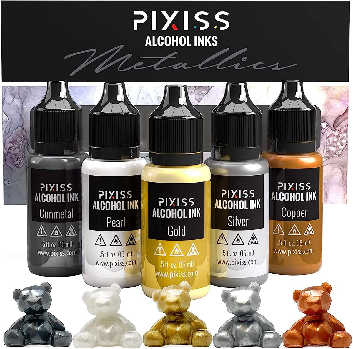 Pixiss Metallic Alcohol Ink Set - Silver and Gold Metallic Alcohol Ink  Mixatives, 5oz Metallic Alcohol Pigment Resin Dye, Alcohol Inks for Epoxy  Resin, Metallic Mixative for Yupo and Tumbler Cups