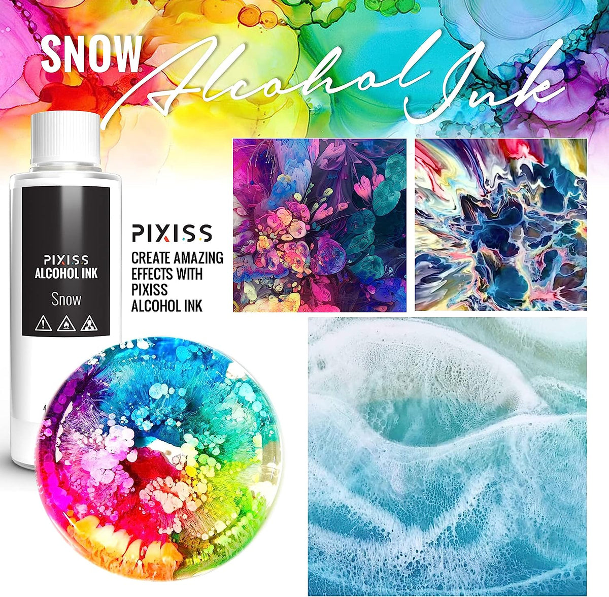 PIXISS Metallic Alcohol Inks, 4oz. Alcohol Ink Snow (White), Applicator  Bottle & Funnel