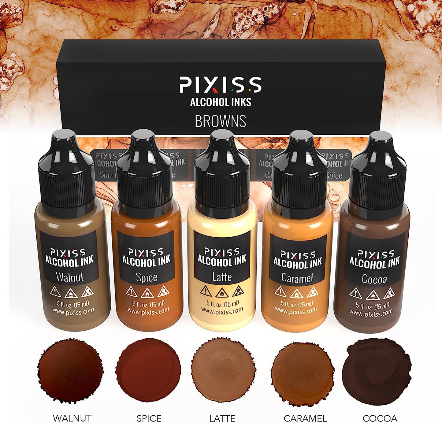 PIXISS Alcohol Ink Set of 5 - Brilliant Brown Hues