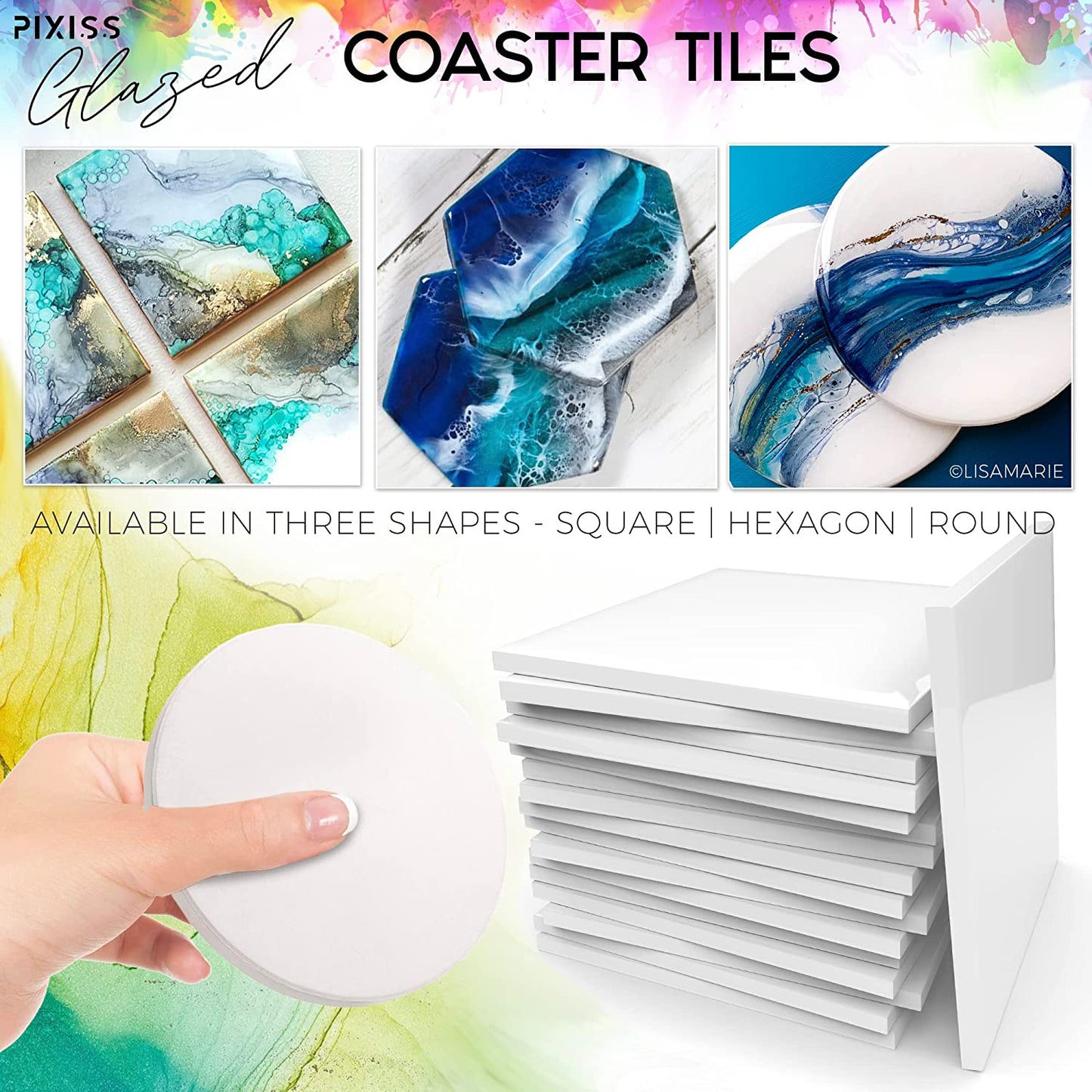 PIXISS Glazed Square Ceramic Coaster/Tiles with Cork Backing - 100PC