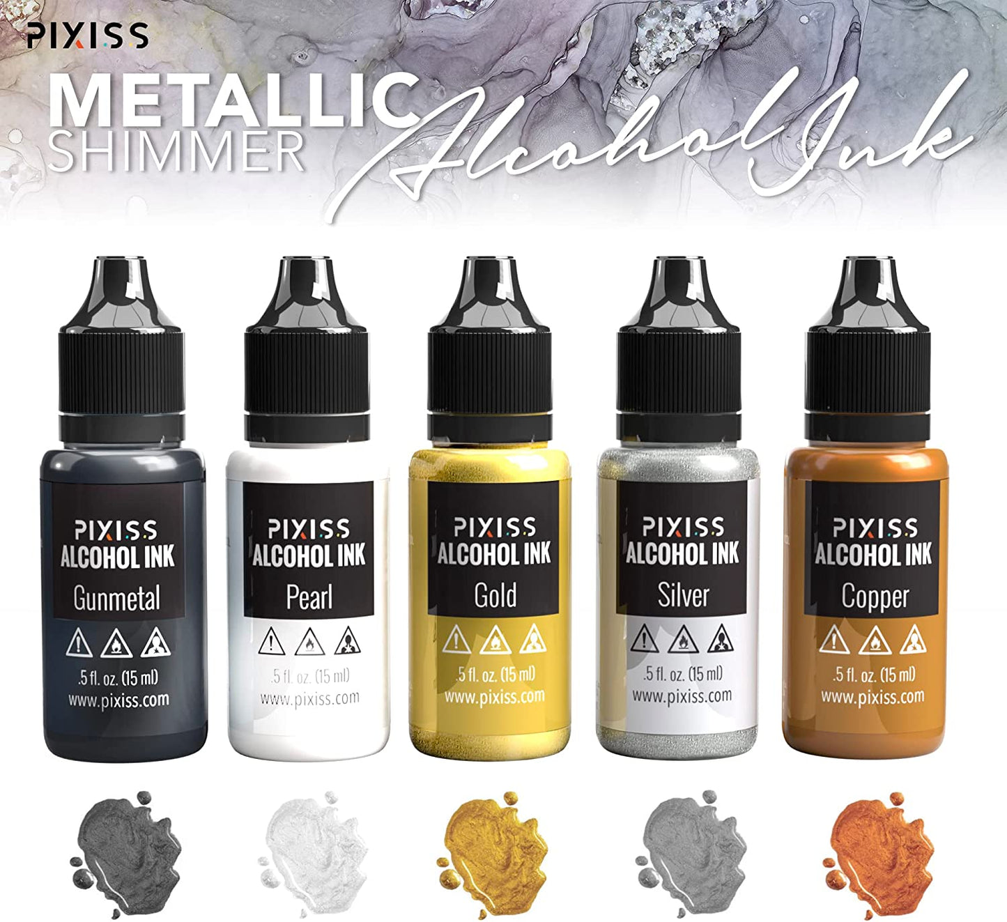 PIXISS Metallic Alcohol Inks, 4oz. Alcohol Ink Snow (White), Applicator Bottle & Funnel
