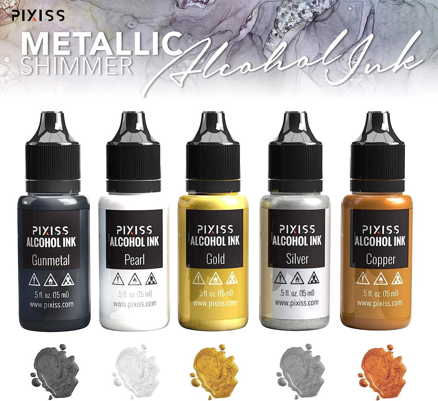 PIXISS Metallic Alcohol Inks Set of 5 - Shimmering Colors