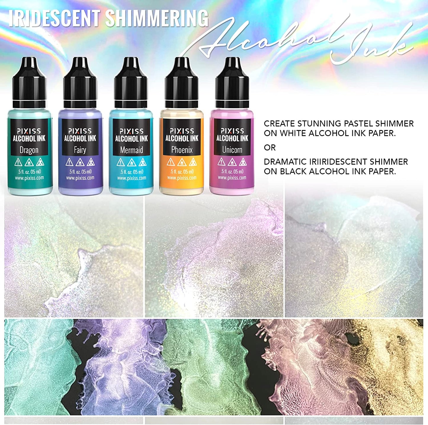 PIXISS Alcohol Ink Set of 5 - Mythical Iridescent Shimmering Hues