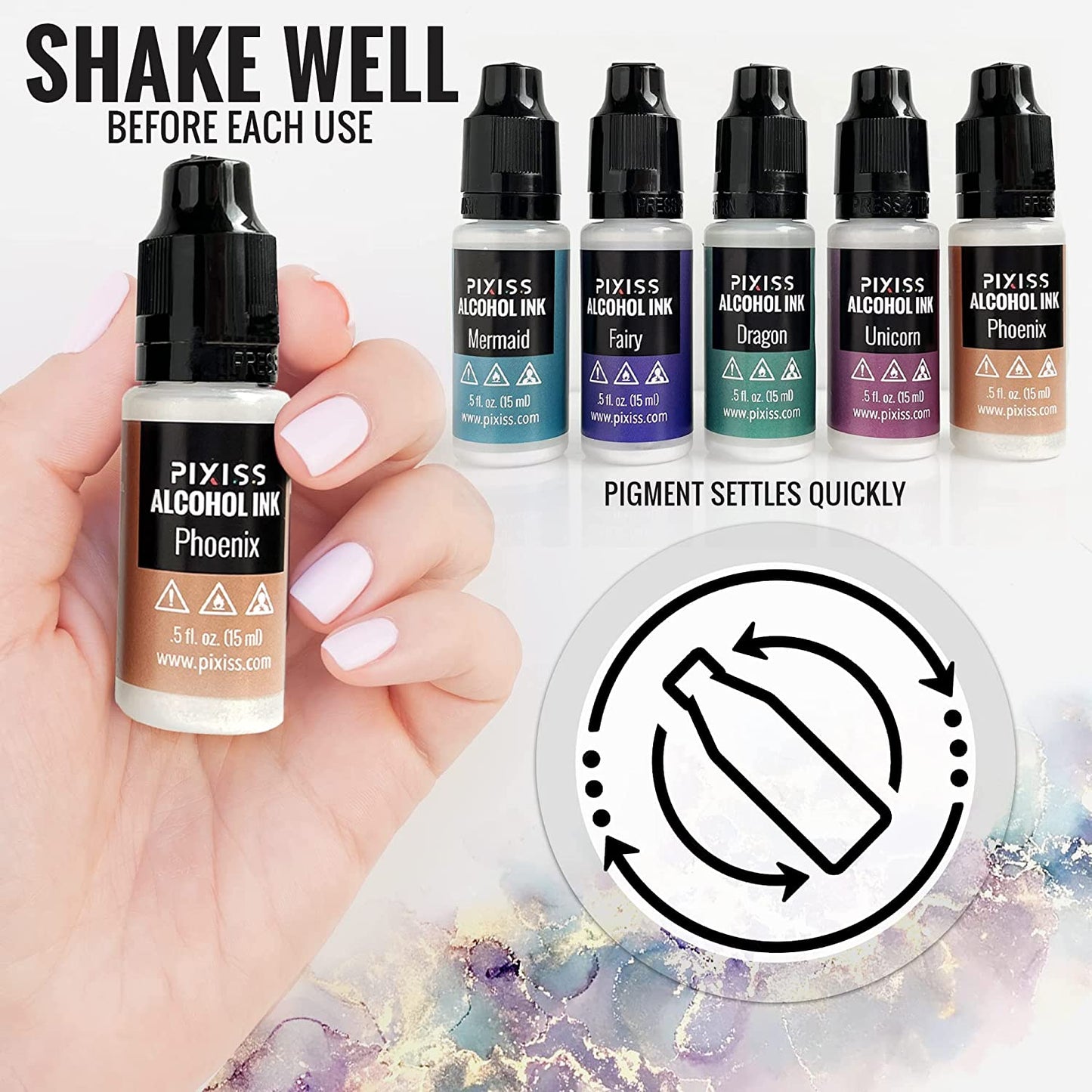 PIXISS Alcohol Ink Set of 5 - Mythical Iridescent Shimmering Hues