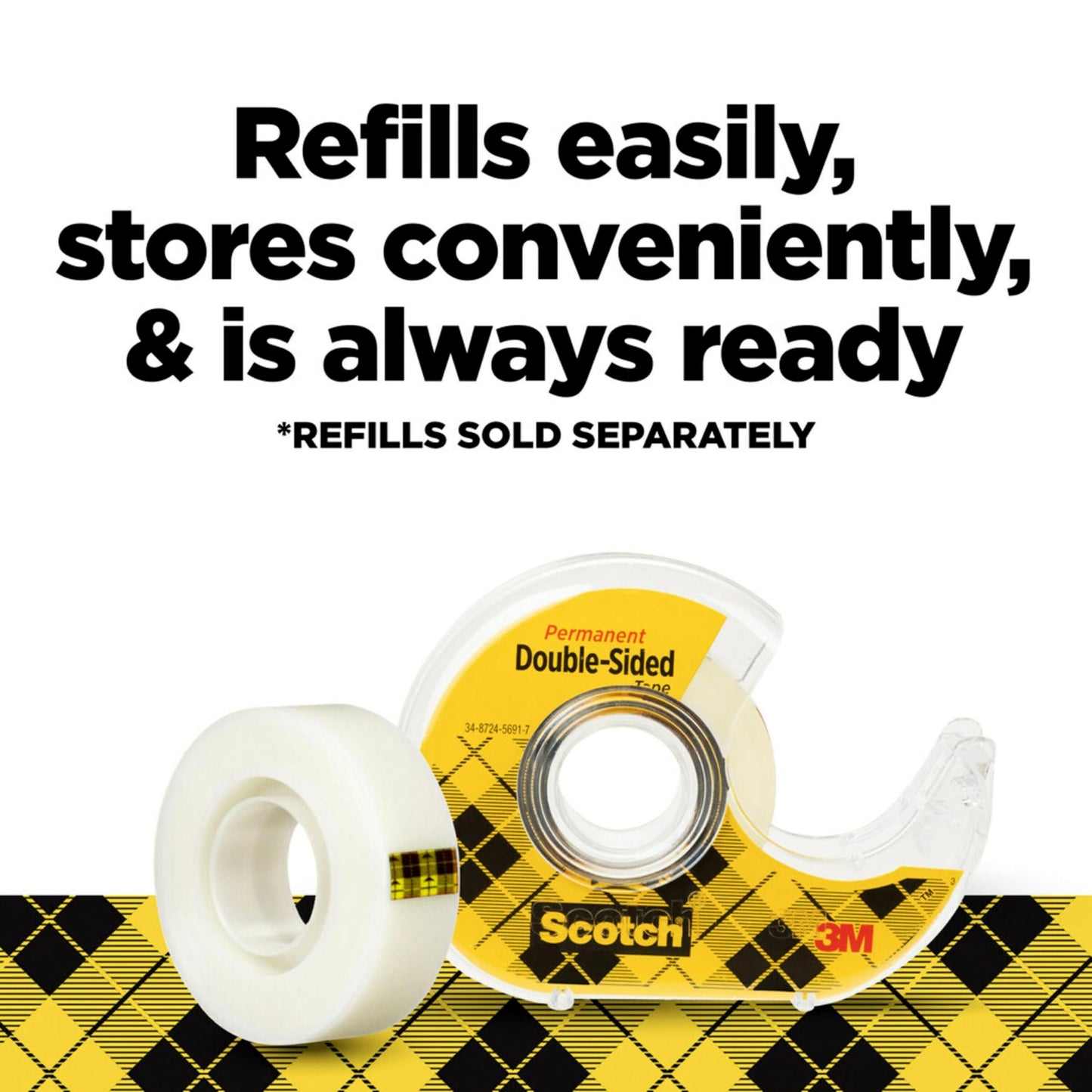 Scotch Double Sided Tape, Permanent, 1/2 in x 250 in, 3 Dispensers/Pack (3136)