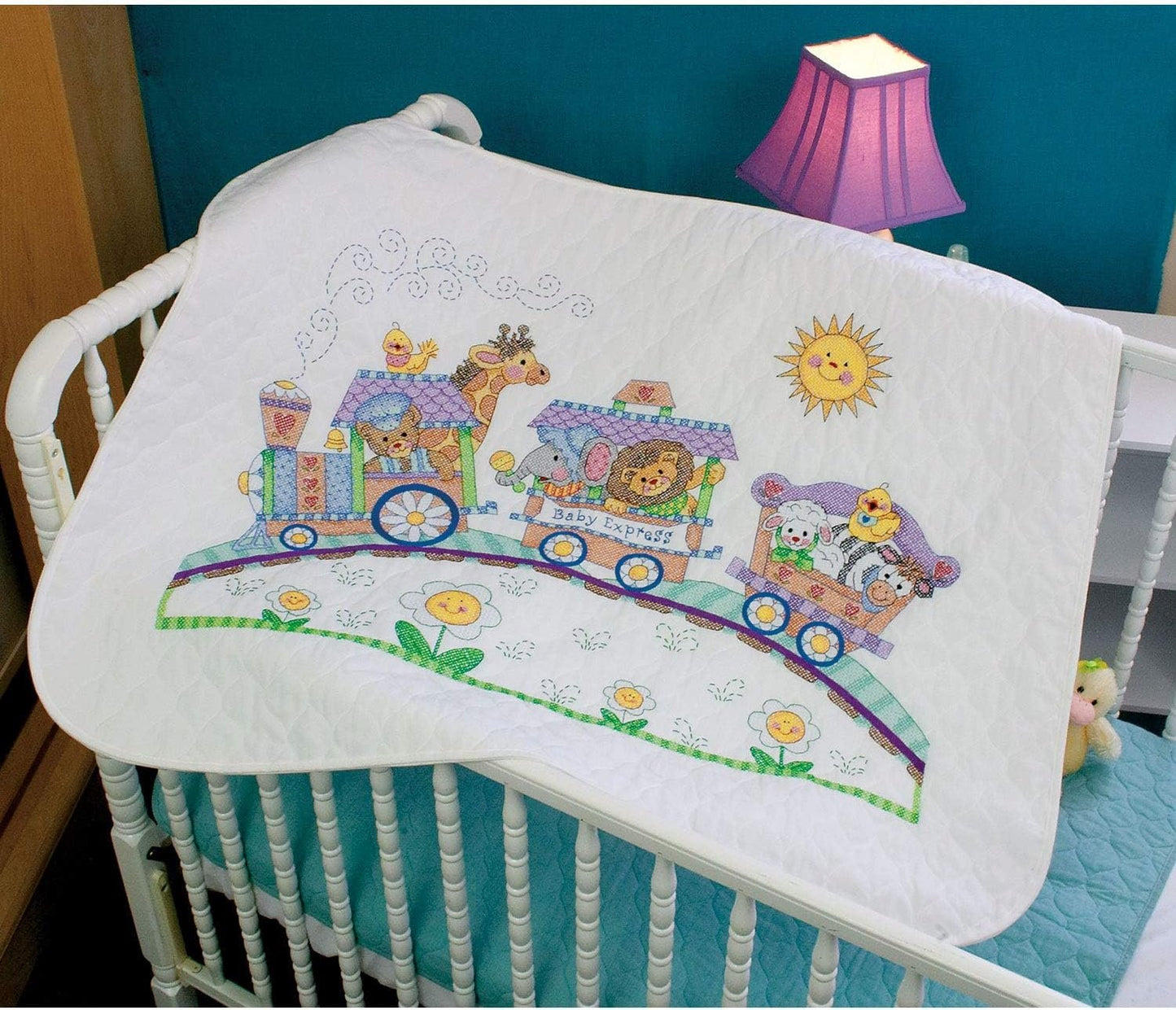 Dimensions Stamped Cross Stitch 'Baby Express' DIY Baby Quilt, 34" x 43"