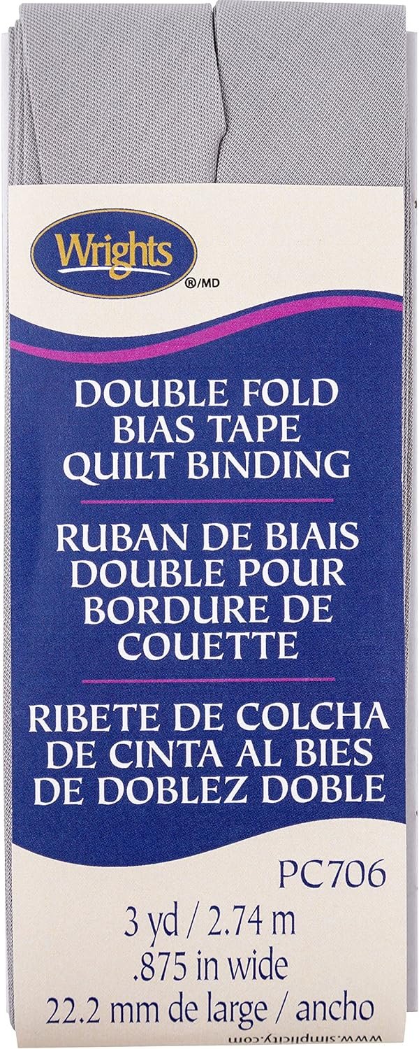 Wrights Medium Grey Double Fold Quilt Binding 7/8" X3yd, 1 Count (Pack of 1)