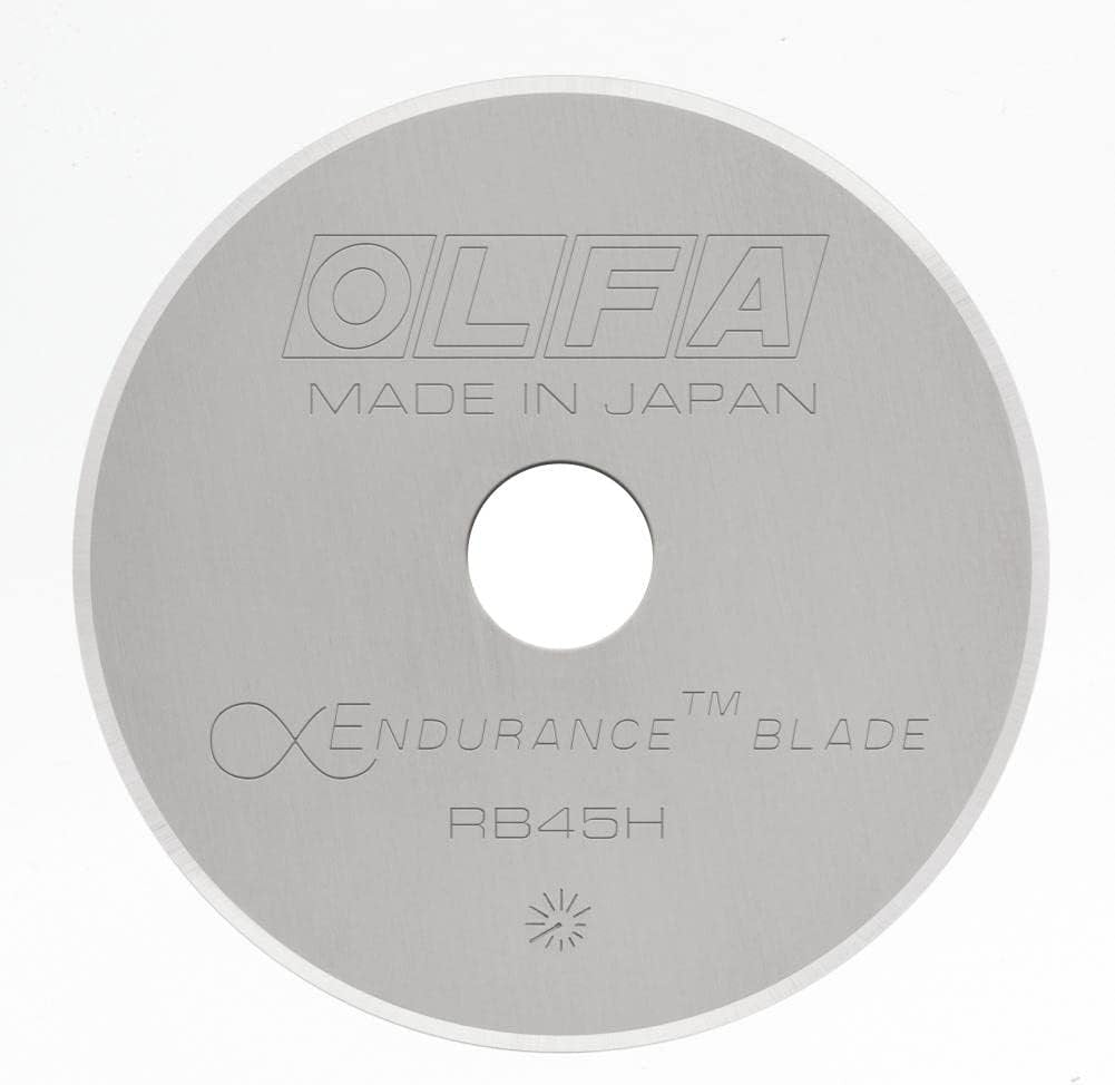 OLFA 45mm Rotary Cutter Replacement Blade, 1 Blade (RB45H-1) - Tungsten Steel Endurance® Circular Rotary Fabric Cutter Blade for Quilting, Sewing, and Crafts, Fits Most 45mm Rotary Cutters