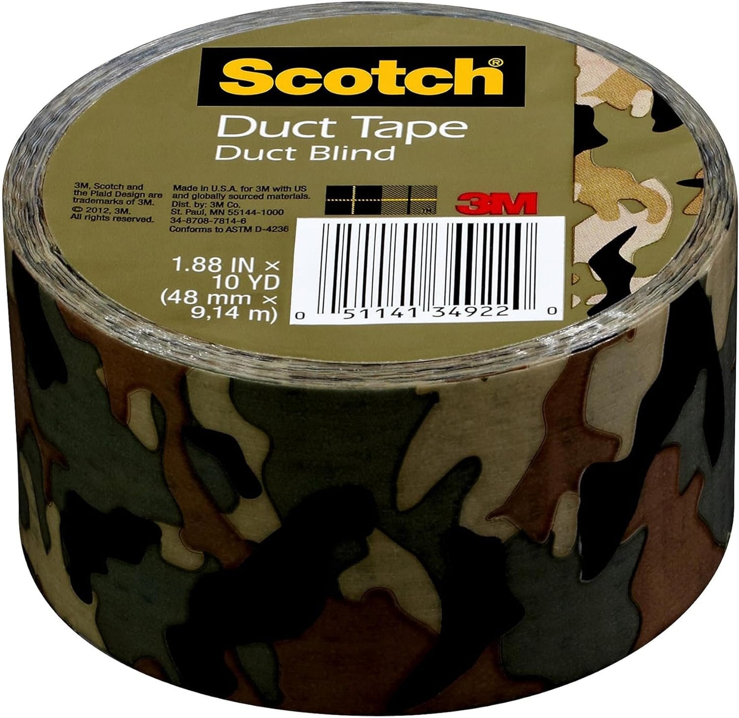 Scotch Duct Tape, Camo, 1.88 in x 10 yd, 1 Roll (910-CMO-C)