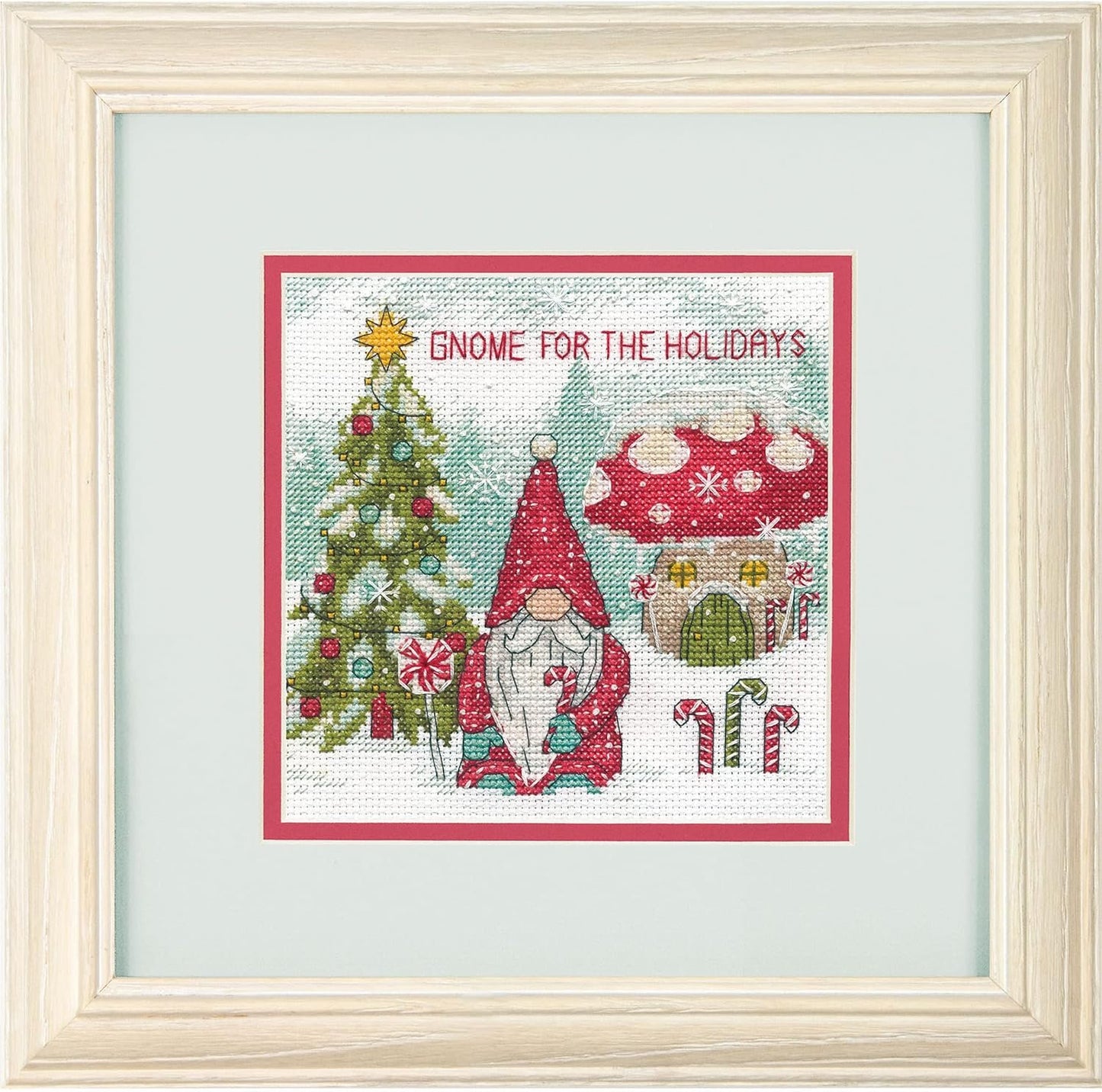 Dimensions 70-09002 Gnome for The Holidays Christmas Counted Cross Stitch Kit, 6" x 6", 14 Cnt. White Aida, 5pcs