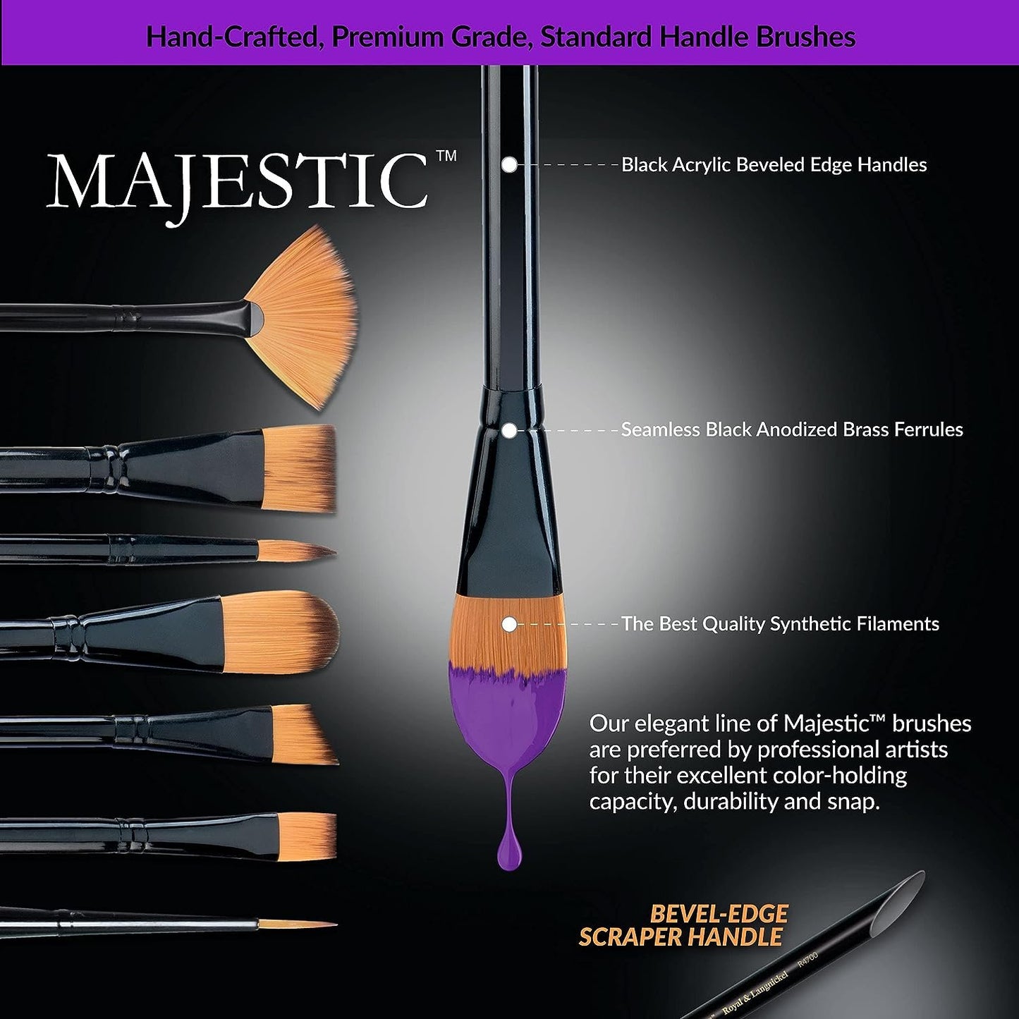 Royal and Langnickel Majestic Short Handle Paint Brush Set, Deluxe Watercolor, 5-Piece