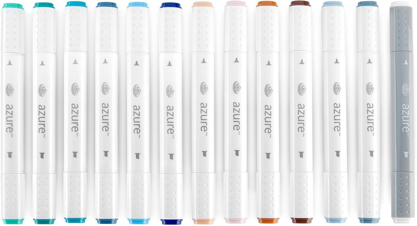 Royal & Langnickel Azure, 13pc Dual-Tip, Alcohol Based Marker Set, Includes - 12 Markers & 1 Blender, Seashore Colors