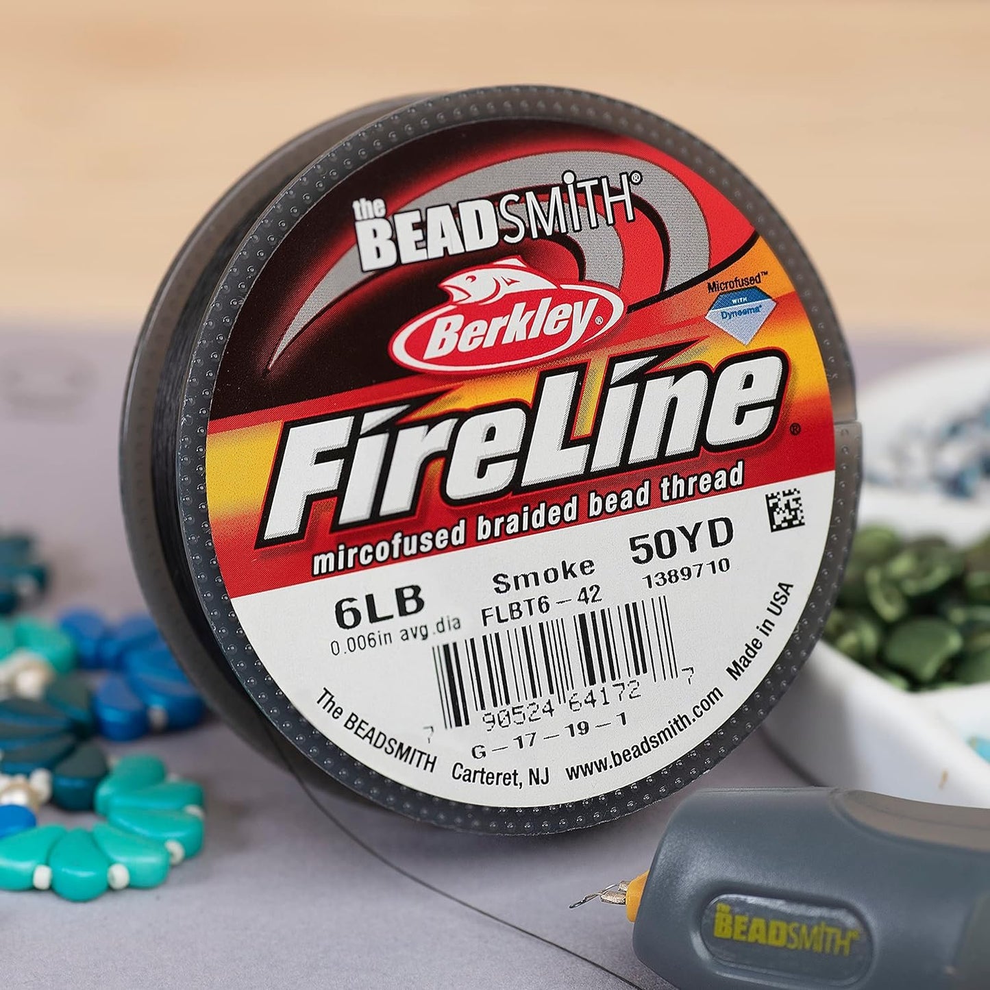The Beadsmith Fireline by Berkley – Micro-Fused Braided Thread – 6lb. Test, 006”/.15mm Diameter, 50 Yard Spool, Smoke Grey – Super Strong Stringing Material for Jewelry Making and Bead Weaving
