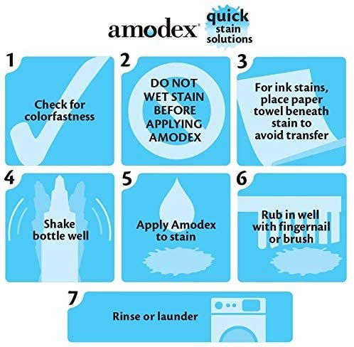 Amodex Ink and Stain Remover – Cleans Marker, Ink, Crayon, Pen, Makeup from Furniture, Skin, Clothing, Fabric, Leather - Liquid Solution - 4 fl oz Bottle - (Pack of 3)