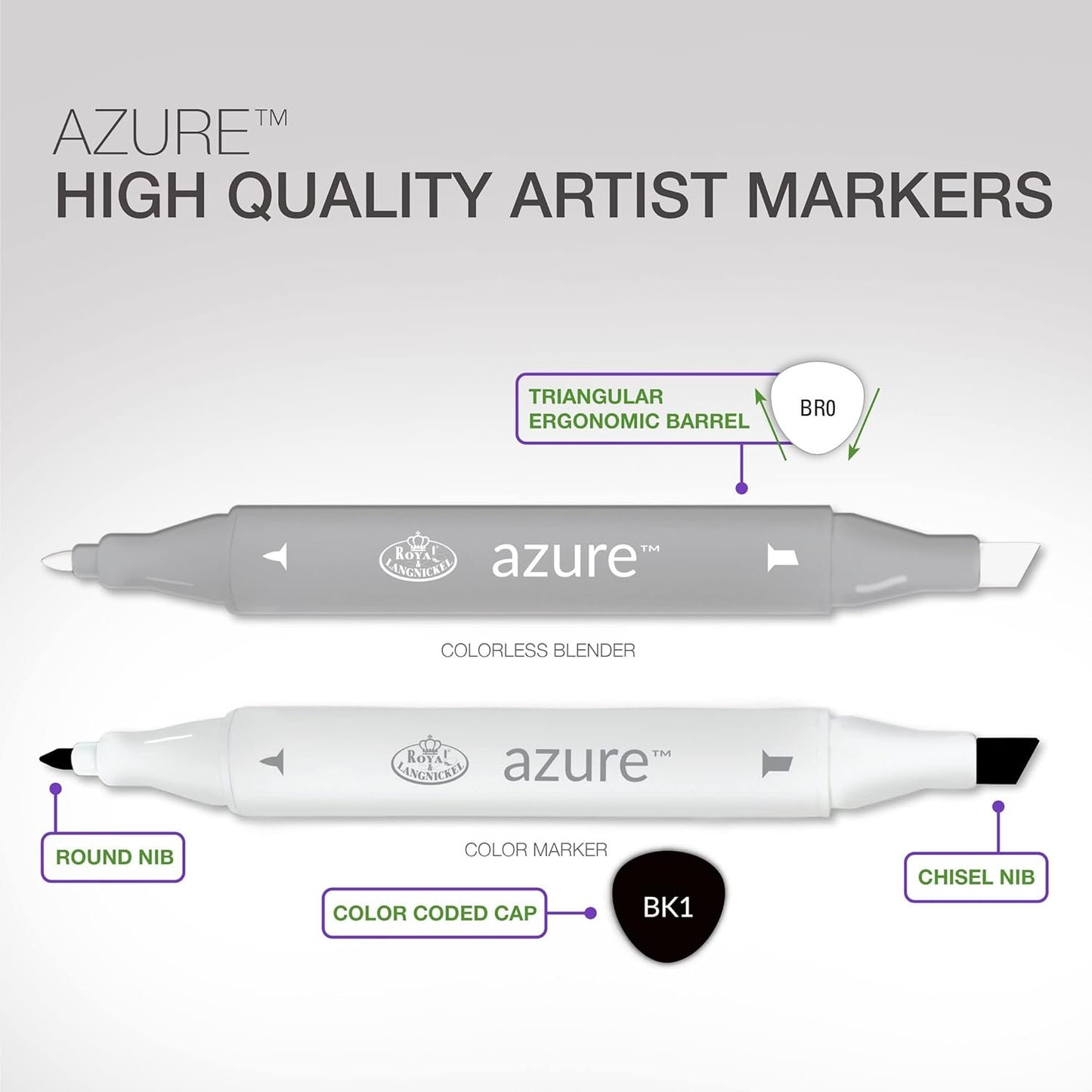 Royal & Langnickel Azure, 13pc Dual-Tip, Alcohol Based Marker Set, Includes - 12 Markers & 1 Blender, Seashore Colors