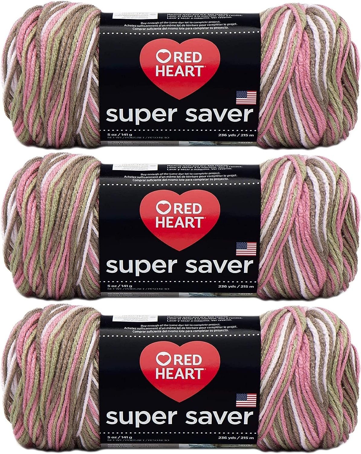 Red Heart Super Saver Yarn (3-Pack) Pink Camo E300-972