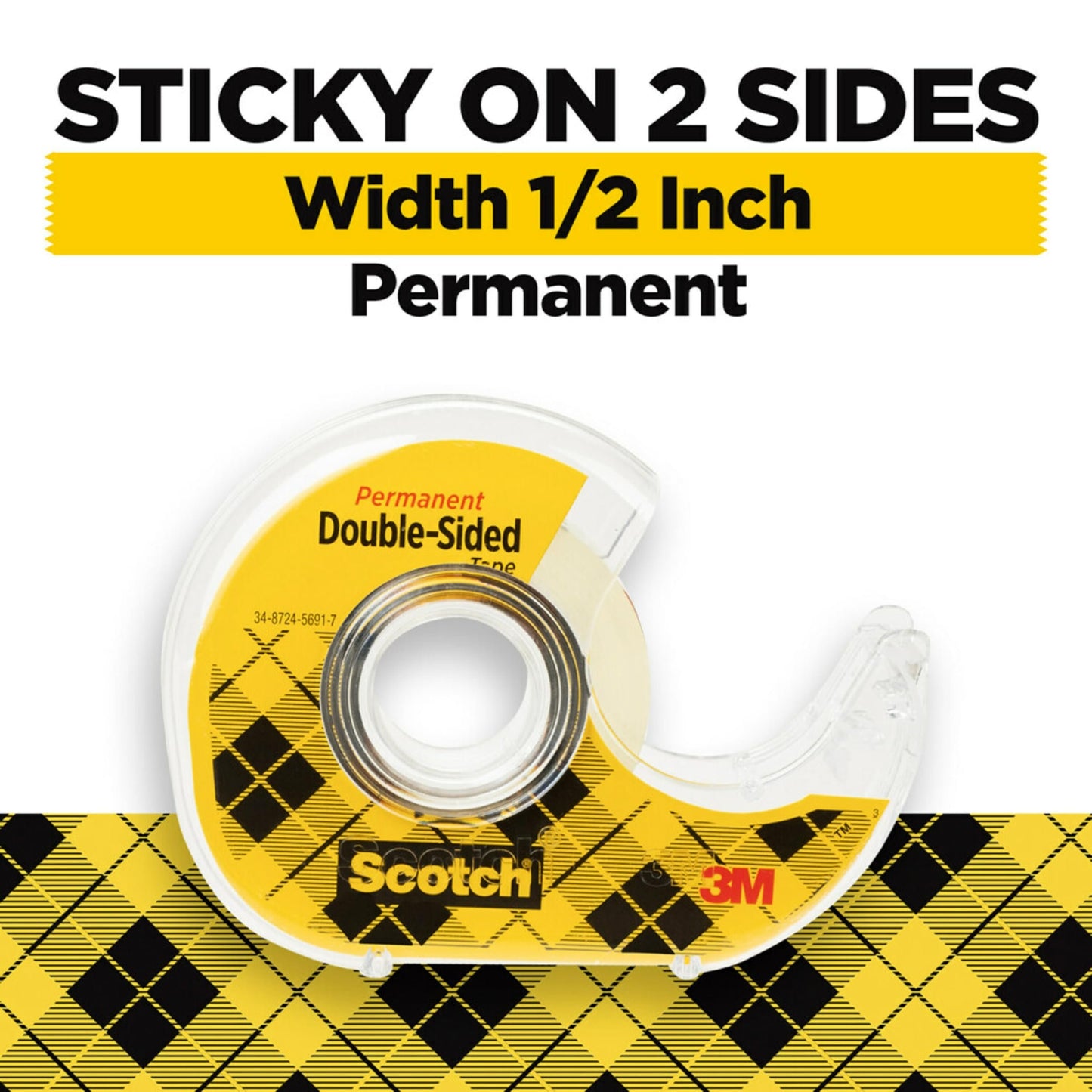 Scotch Double Sided Tape, Permanent, 1/2 in x 250 in, 3 Dispensers/Pack (3136)