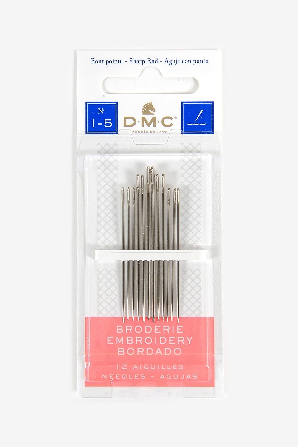 DMC 1765-1/5 Embroidery Hand Needles, 12-Pack, Size 1-5