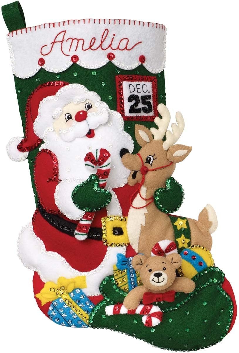 Bucilla Felt Applique 18" Stocking Making Kit, Santa and Friends, Perfect for DIY Arts and Crafts, 89330E