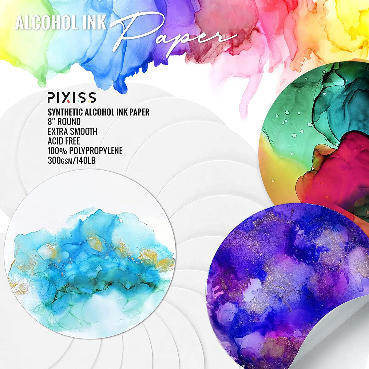 Pixiss Alcohol Ink Paper - 25 Sheets - 3 Sizes A4 8x12 Inches (210x297mm)
