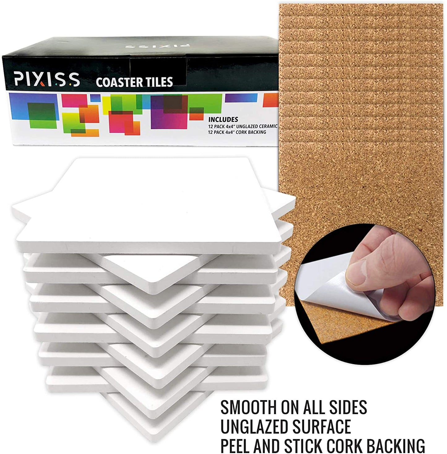PIXISS DIY Square Coaster/Tiles Kit with Acrylic Paint, Stencils & Brushes