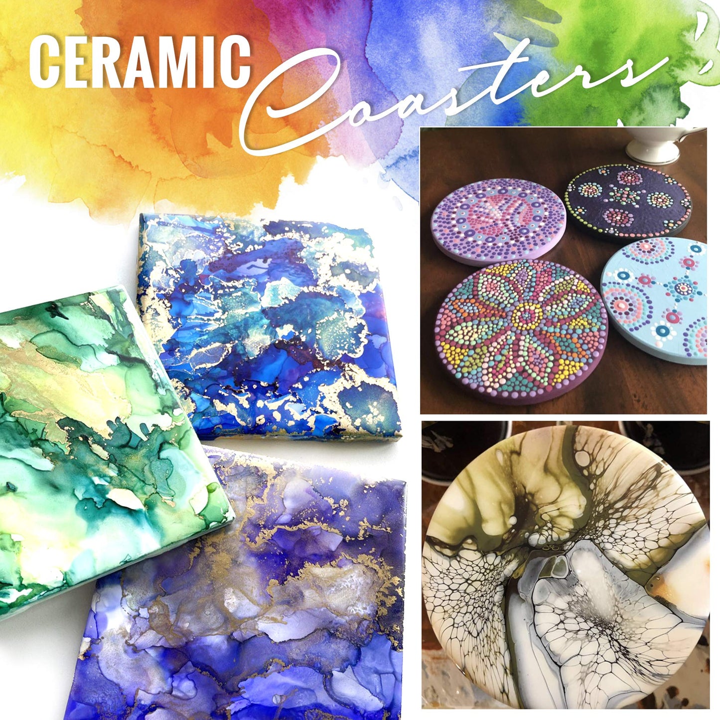 PIXISS Round & Square Ceramic Tile/ Coaster Set - 24PC
