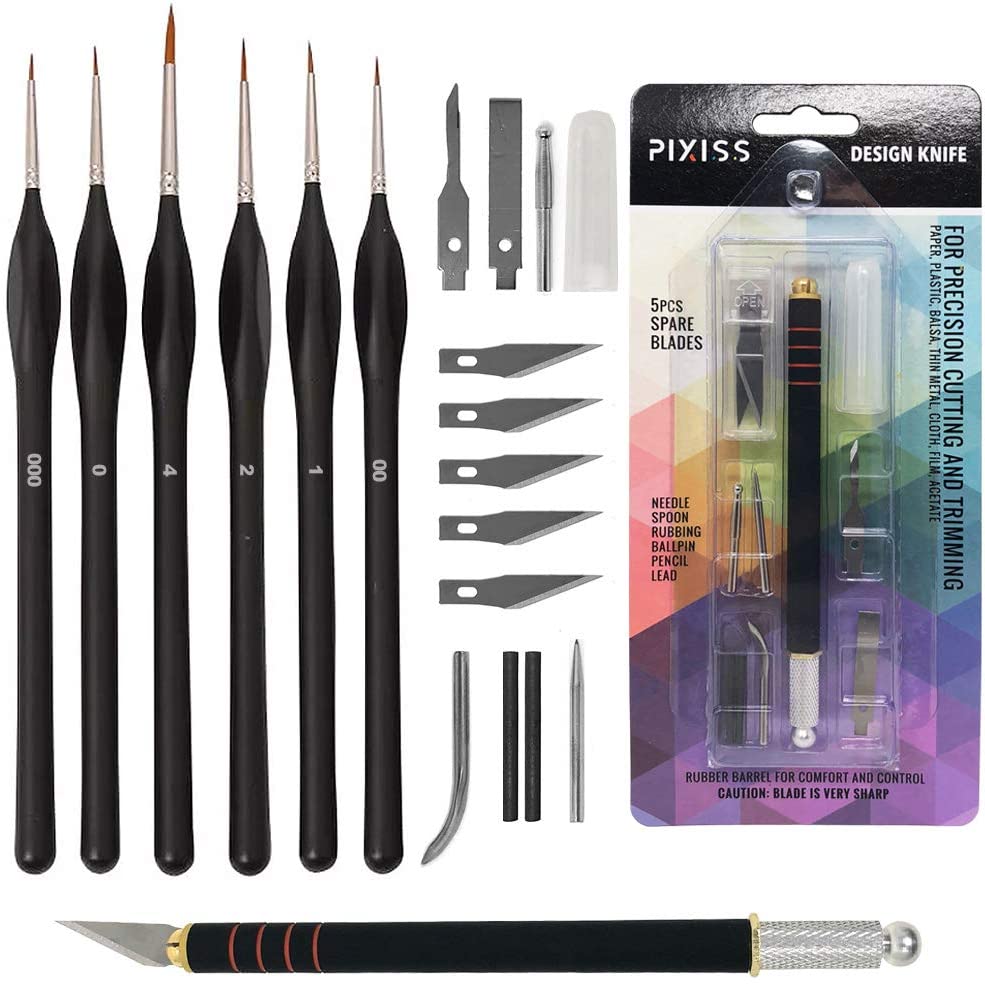 PIXISS Miniature Brushes with Precision Crafting Knife Bundle