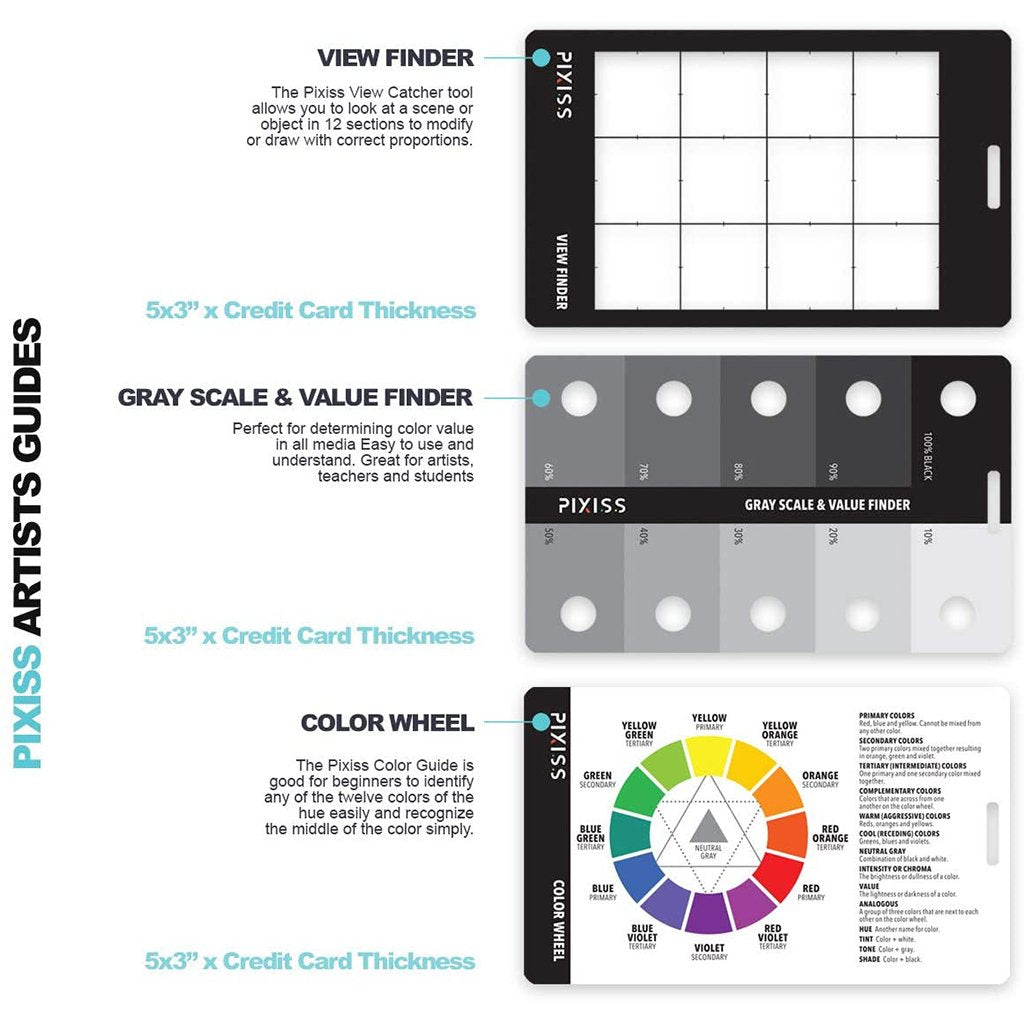 PIXISS Artists View Finder, Color Wheel, Greyscale Value Finder and Measuring Lanyard