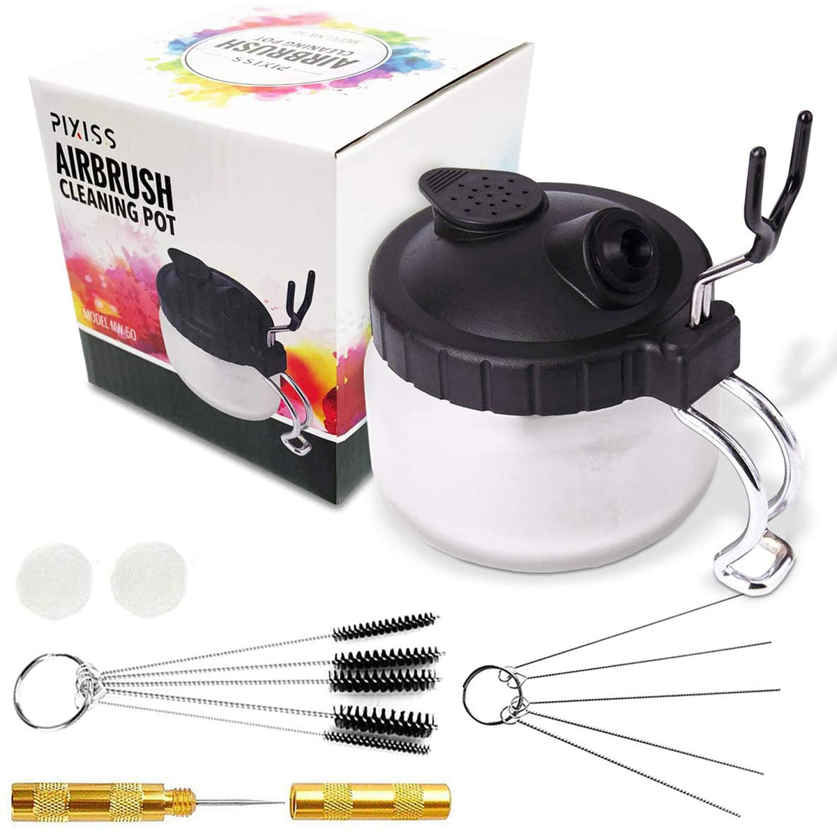 Pixiss Air Brush Painting Set with Airbrush Cleaner Pot and Brush Clea