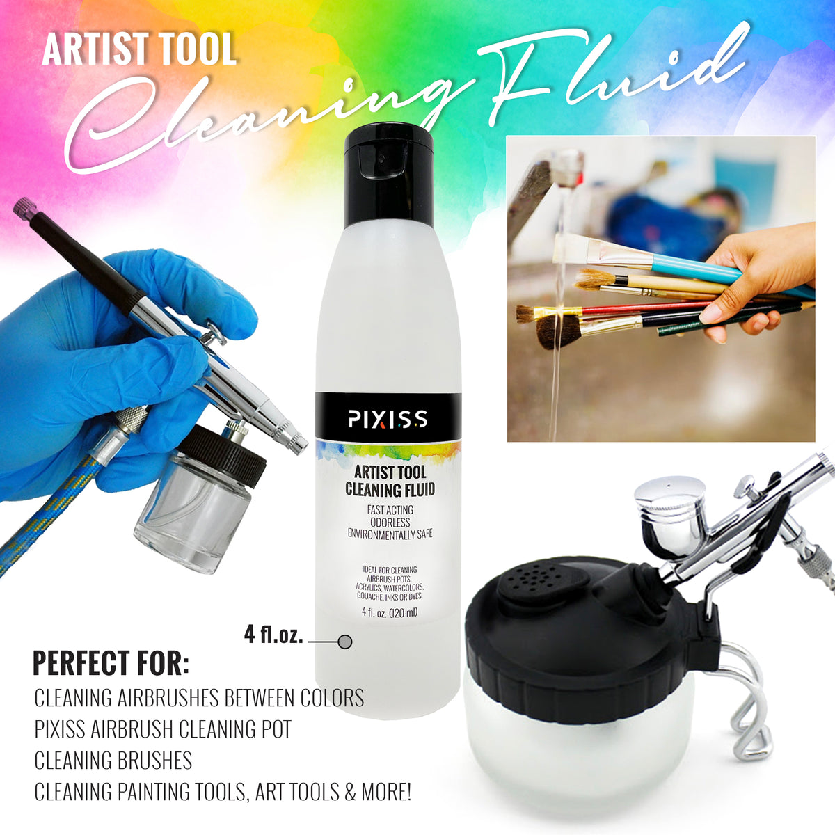 Pixiss Air Brush Painting Set with Airbrush Cleaner Pot and Brush