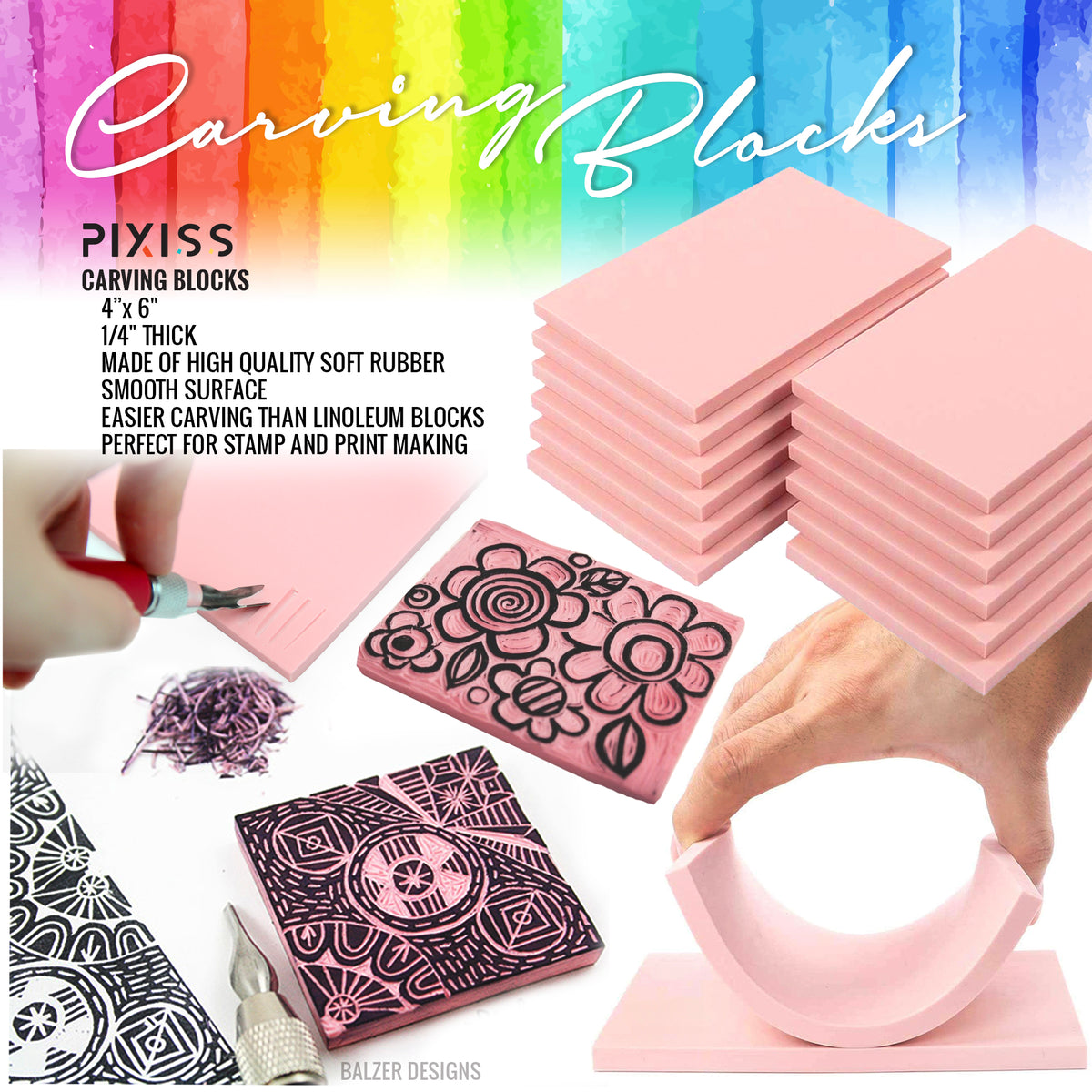 12pcs 4x6 Pink Rubber Carving Blocks Linoleum Block Stamp Making