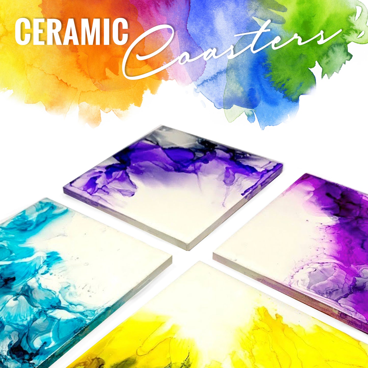 PIXISS Square Ceramic Coaster/Tiles with Cork Backing - 100PC