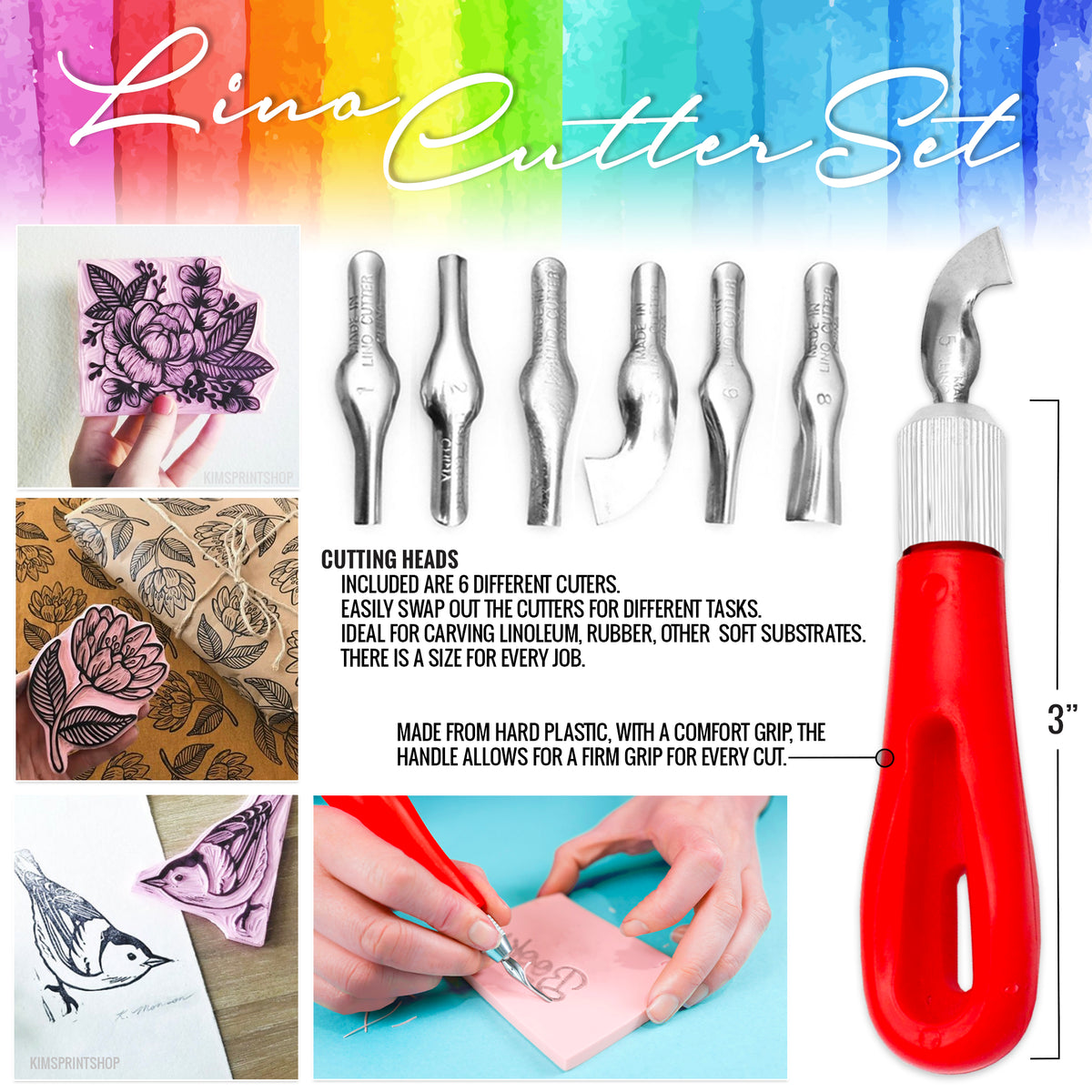 Linoleum Knife, 2 Set Linoleum Cutter Block Cutters Linocut Cutting Tool  Craft Linoleum Carving Tools with 6 Type Blades for Linoleum Block Printing