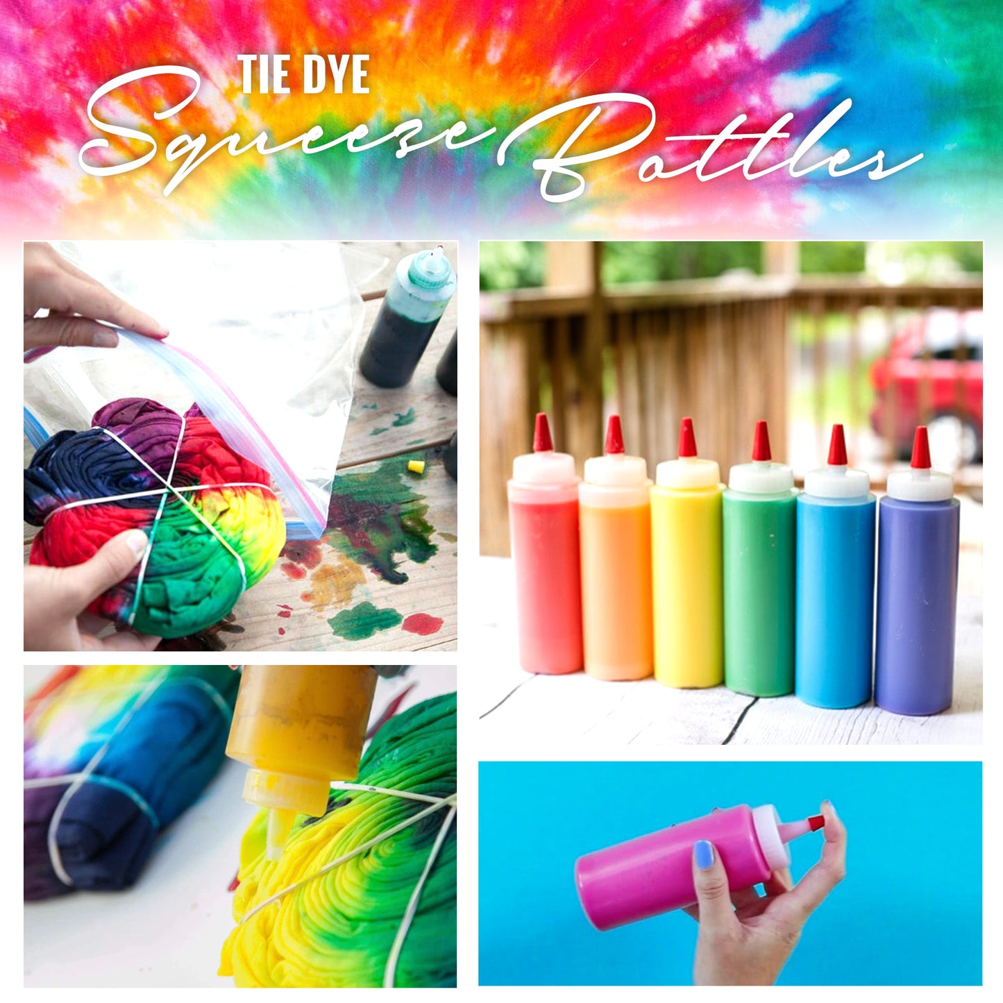 PIXISS 8oz. Tie Dye / Paint Squeeze Bottles - 6 Pack