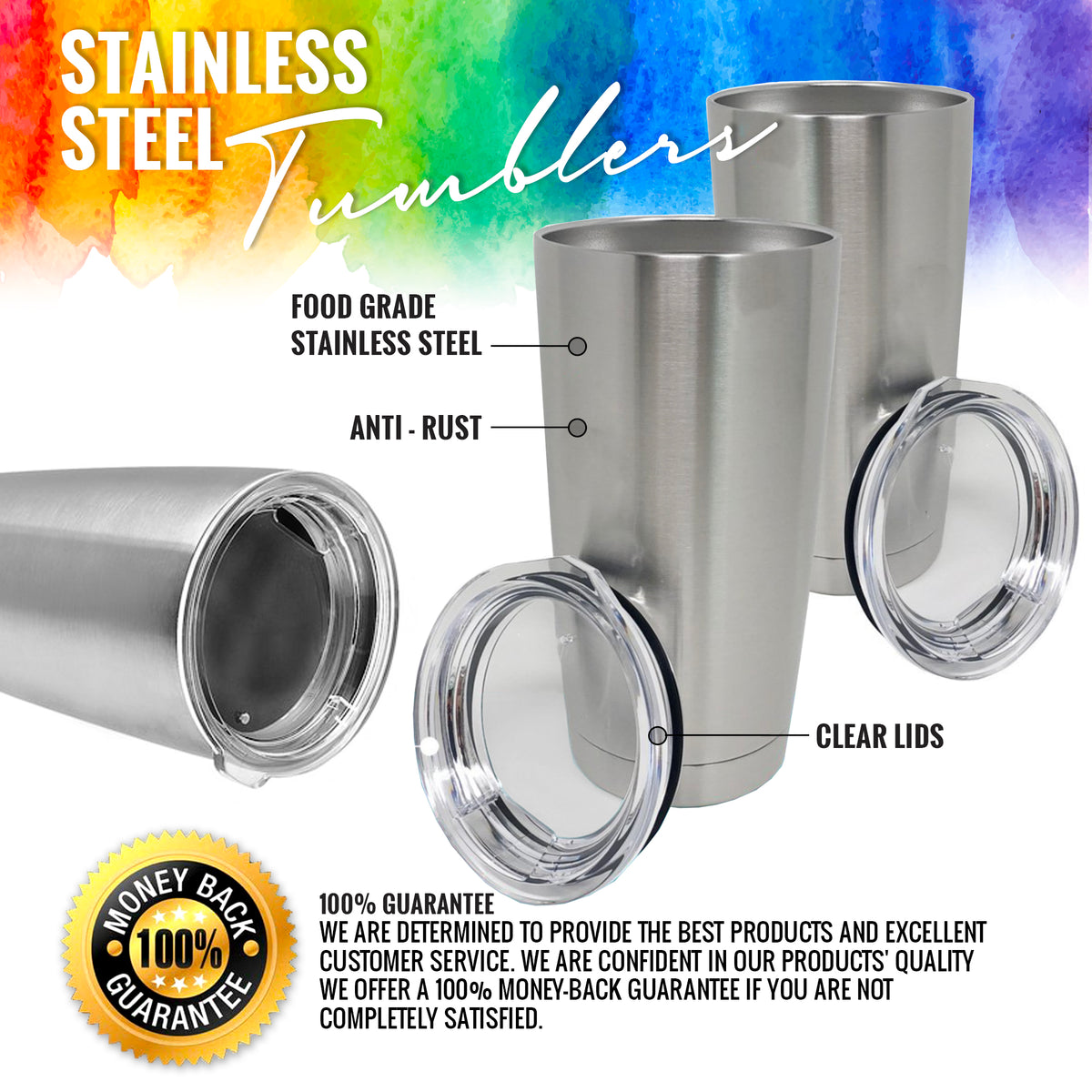 Pixiss Stainless Steel Tumblers; 12oz. (4, 6, 8, 12, 25 Packs