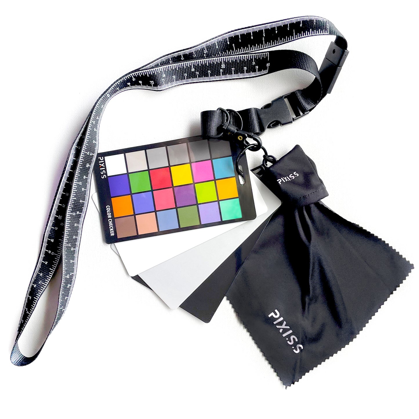 PIXISS Photography Calibration Cards with Lanyard and Lens Cloth