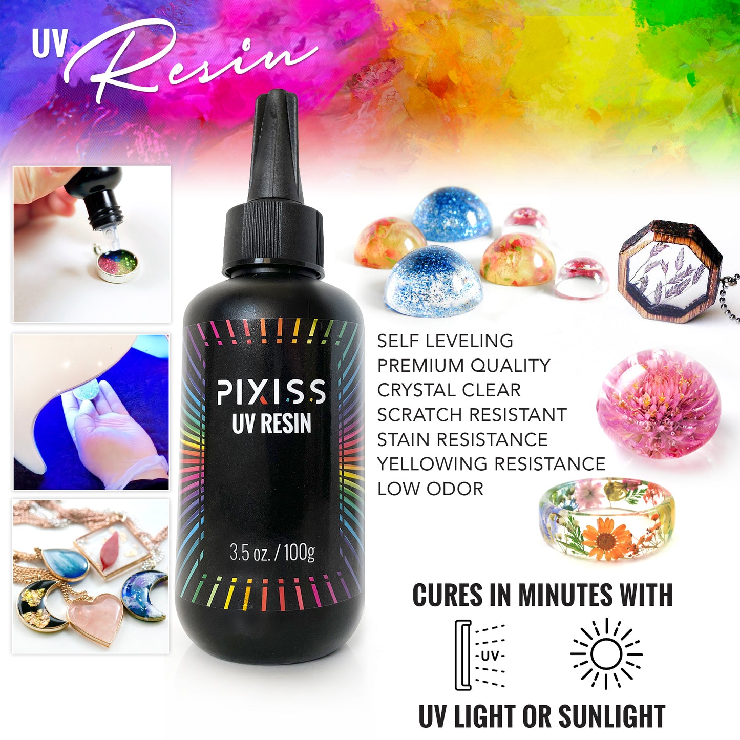 PIXISS UV Resin, Resin Tape & UV Mini Light with FREE Accessories Kit