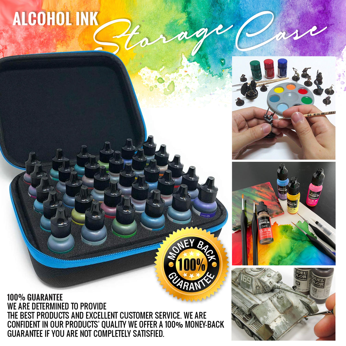  30x Tim Holtz Alcohol Ink .5oz Bottles (Assorted Colors),  Pixiss Alcohol Ink Storage Carrying Case Organizer, Stores 30x 0.5-Ounce  Bottles of Alcohol Ink, Stickles, Glossy Accents or Reinkers, Travel