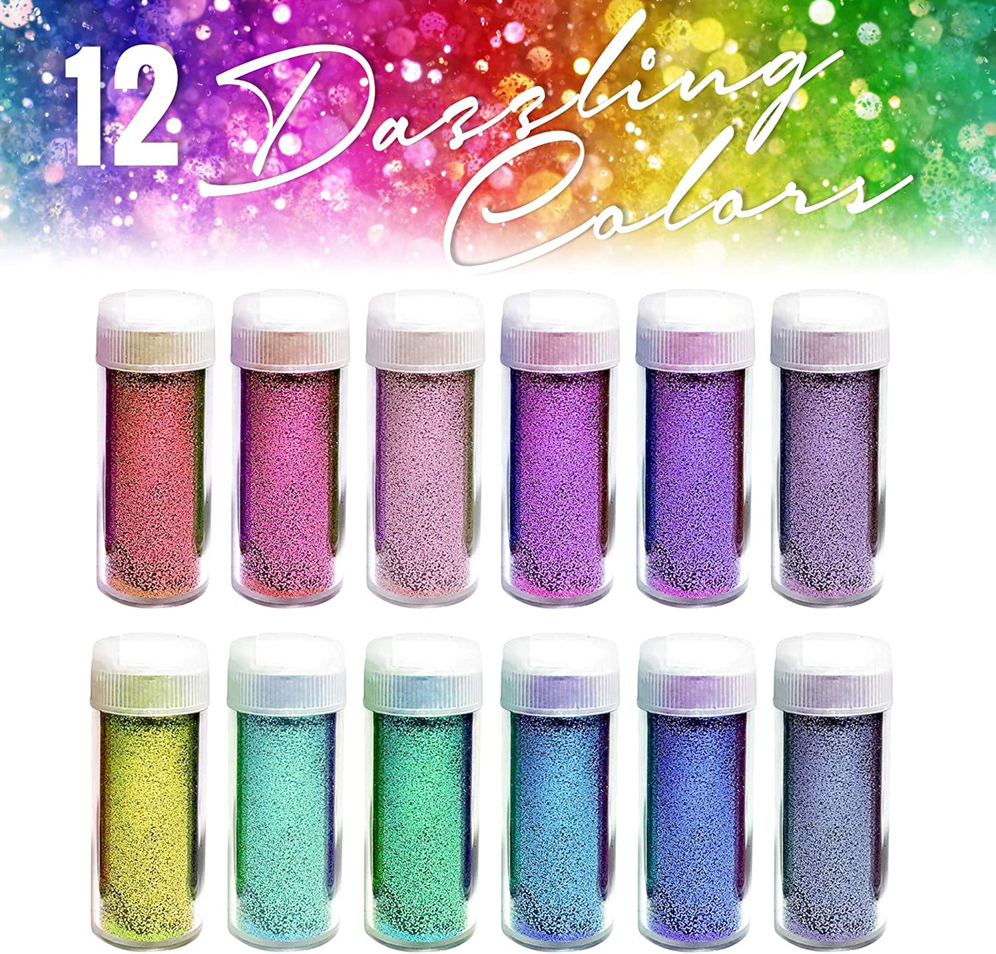 PIXISS Assorted Glitter Set 12 Pack - 10g. Shaker Bottles