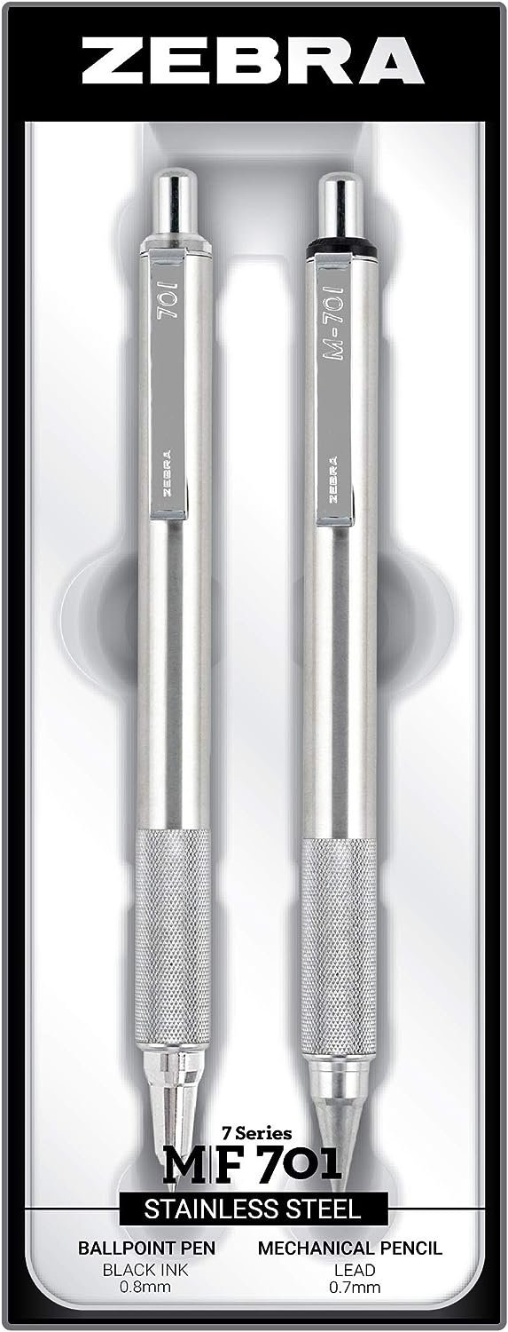 Zebra Pen F-701 Retractable Ballpoint Pen, Stainless Steel Barrel, Fine Point, 0.8mm, Black Ink, 1-Pack