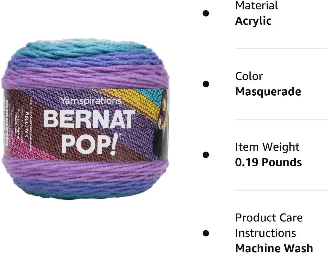 Bernat POP!, 5oz, Guage 4 Medium, 100% Acrylic, Masquerade