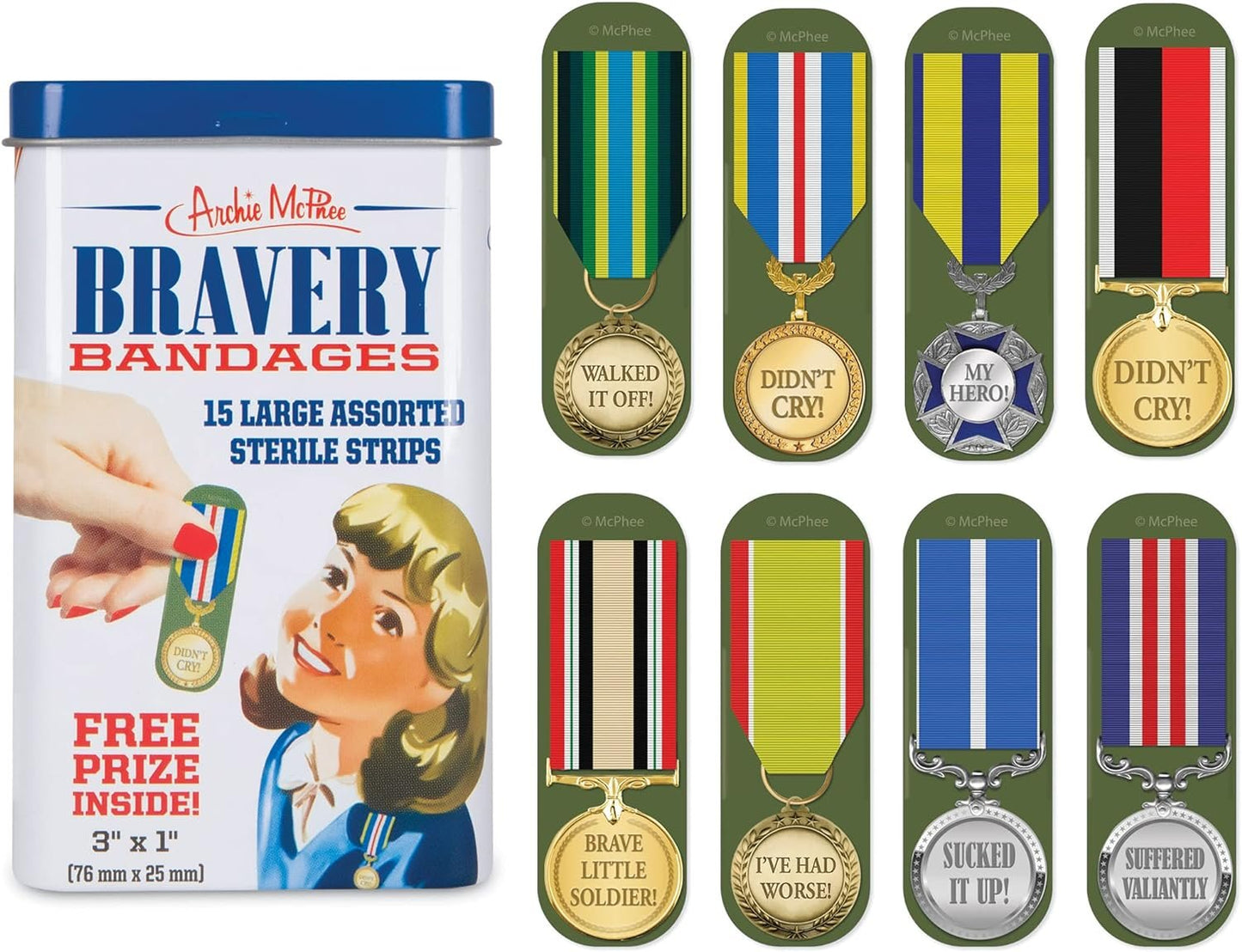 Collections Etc Archie McPhee Large Assorted Sterile Strip Bravery Bandages