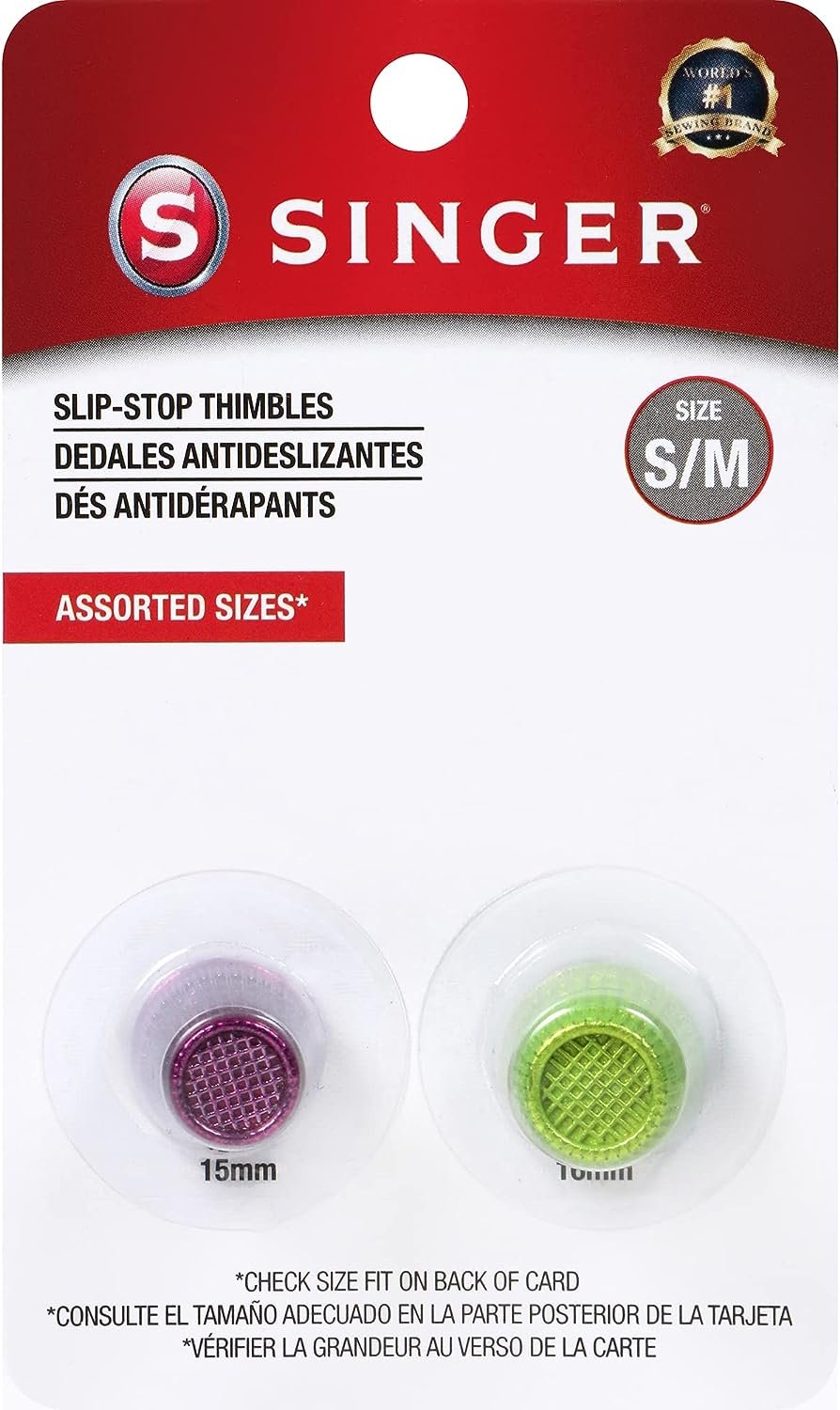 SINGER Slip Stop Thimbles, Size Small and Medium, Metallic Pink and Green - Set of 2