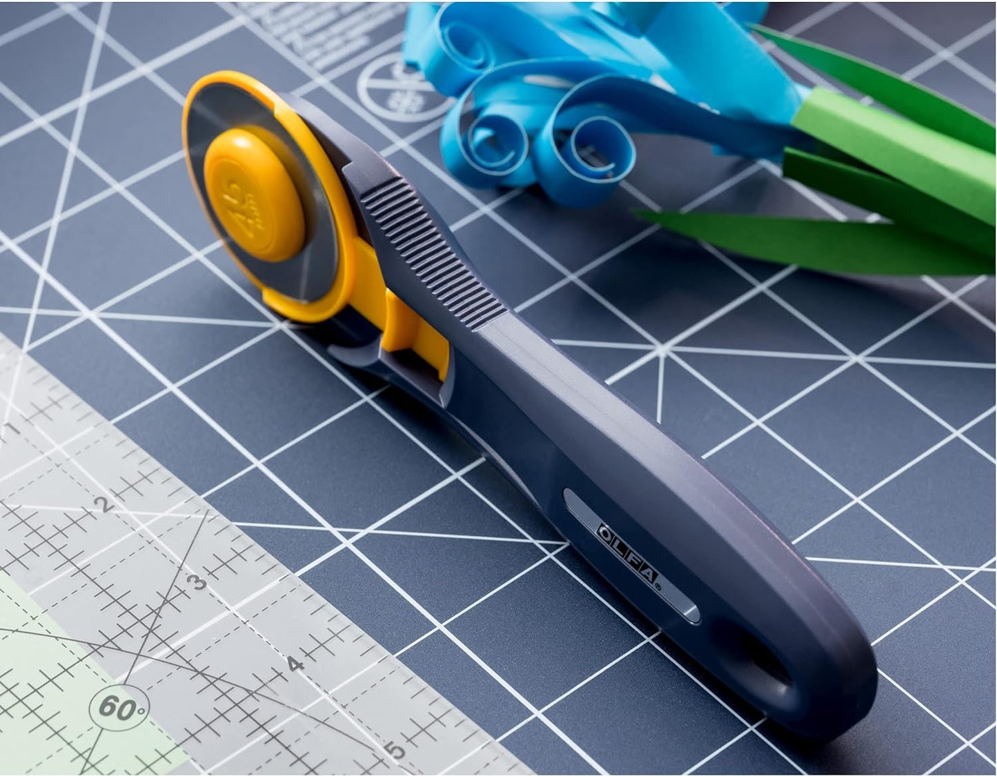 OLFA 45mm Quick-Change Rotary Cutter (RTY-2C/NBL) - Rotary Fabric Cutter w/ Blade Cover for Crafts, Sewing, Quilting, Replacement Blade: OLFA RB45-1 (Navy)