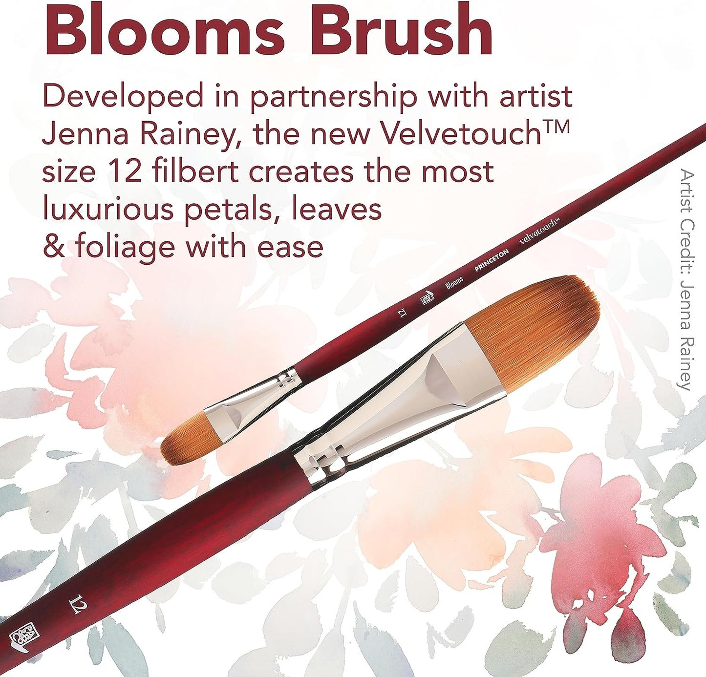 Princeton Velvetouch Jenna Rainey Blooms Brush, Long Handle, Size 12 - Professional Artist Brushes for Mixed Media, Acrylic, Oil