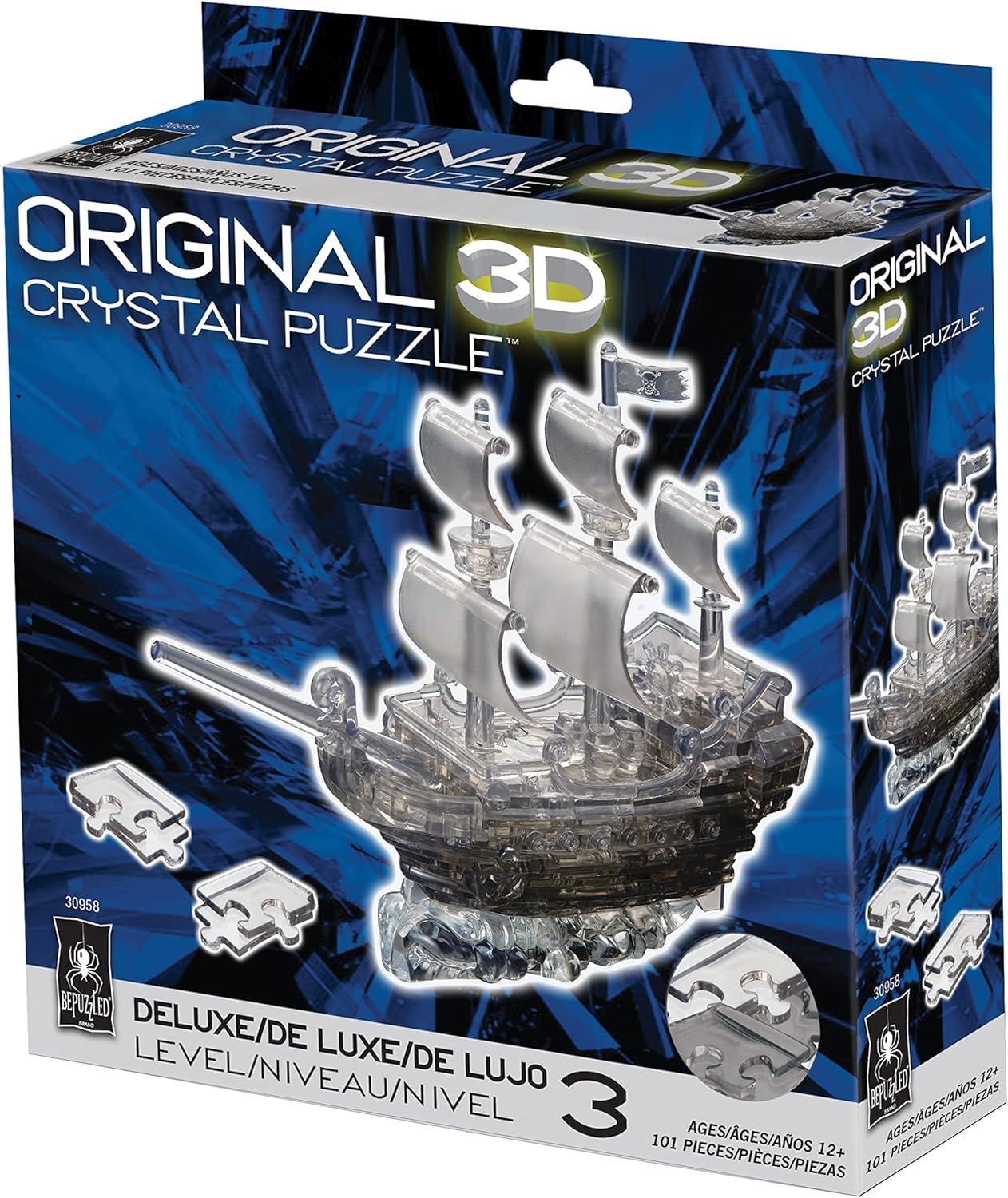 Bepuzzled Original 3D Crystal Puzzle Deluxe - Pirate Ship, Black - Fun yet challenging brain teaser that will test your skills and imagination, For Ages 12+