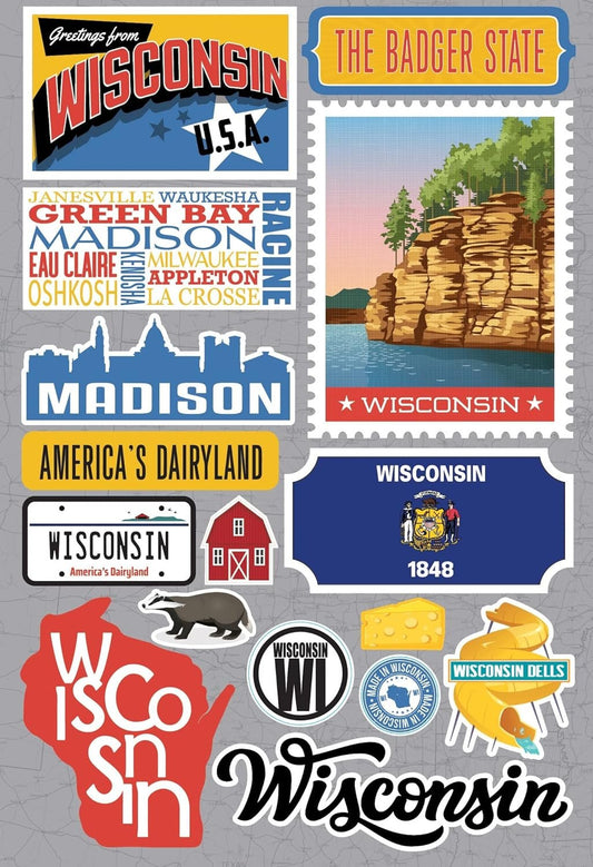 Reminisce Jet Setters 3.0 State Dimensional Stickers-Wisconsin -JET-048