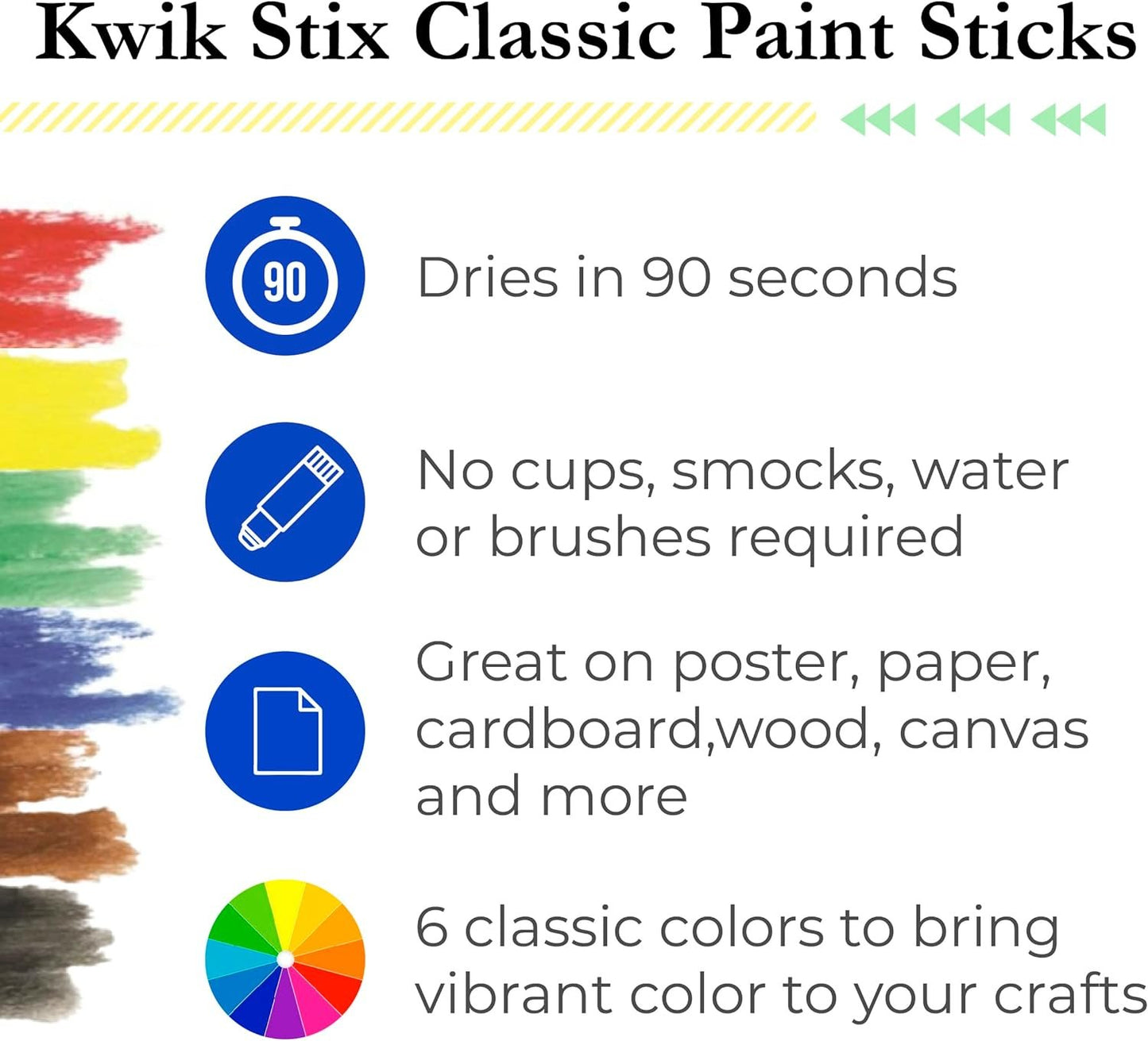 The Pencil Grip Kwik Stix Solid Paint Pens, Tempera Paint Pens, Super Quick Drying TPG-601, 6 Count